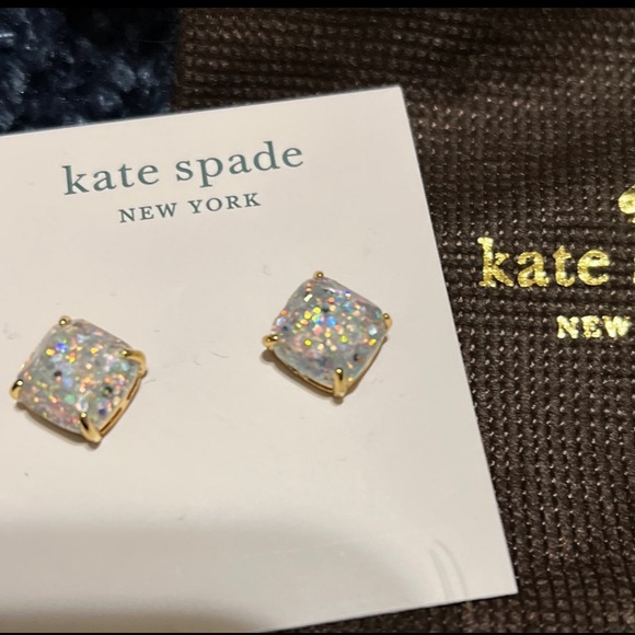 Kate Spade Stud Earrings with Square sparkle accent in opal - Picture 2 of 3
